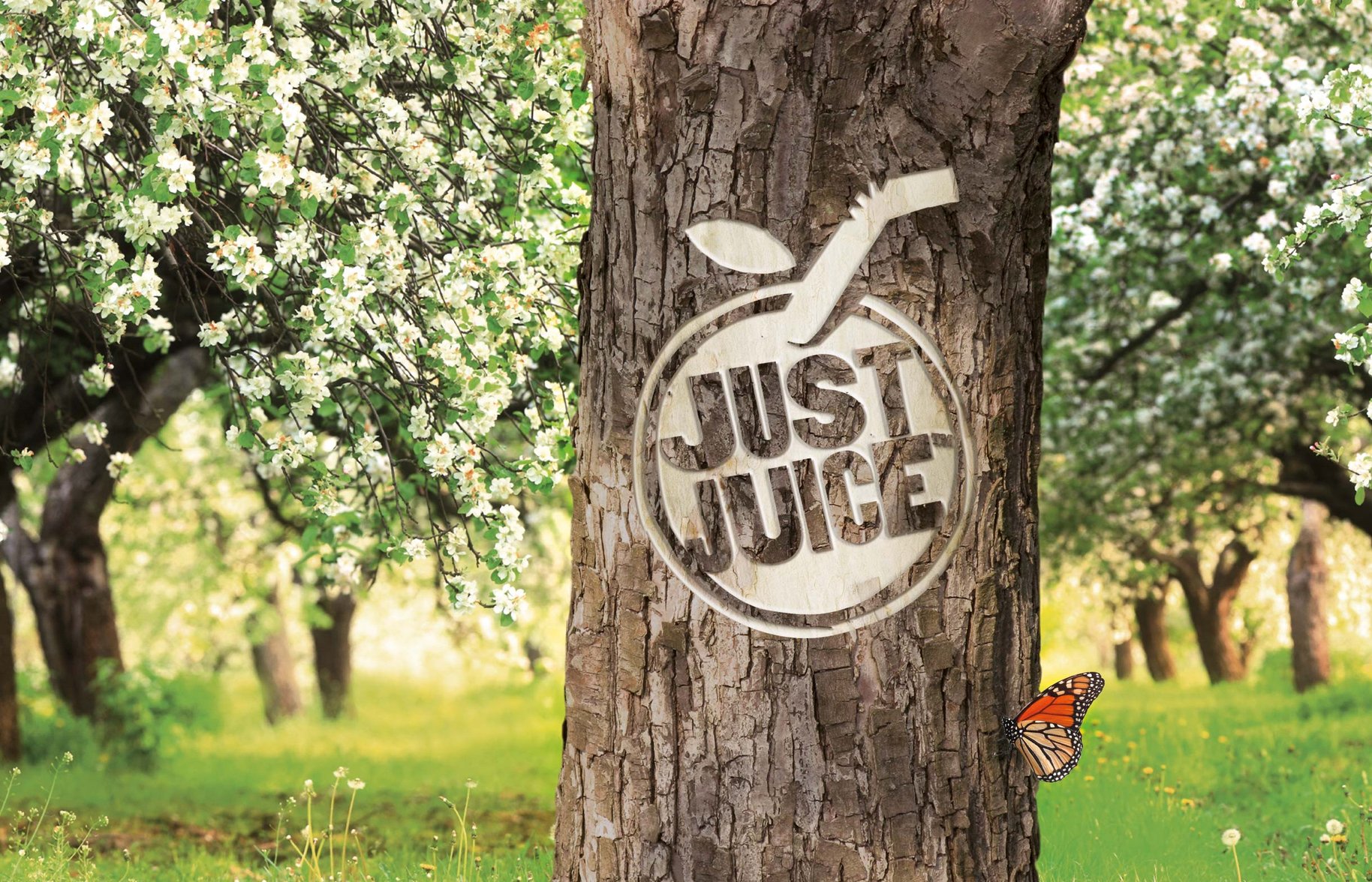 Just Juice logo carved tree