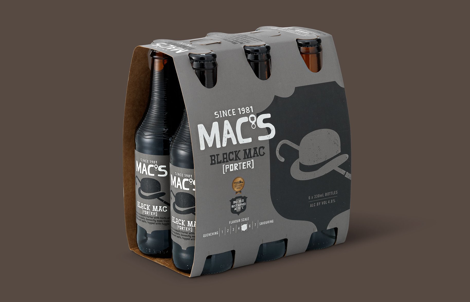 Macs Beer 6 pack black mac packaging