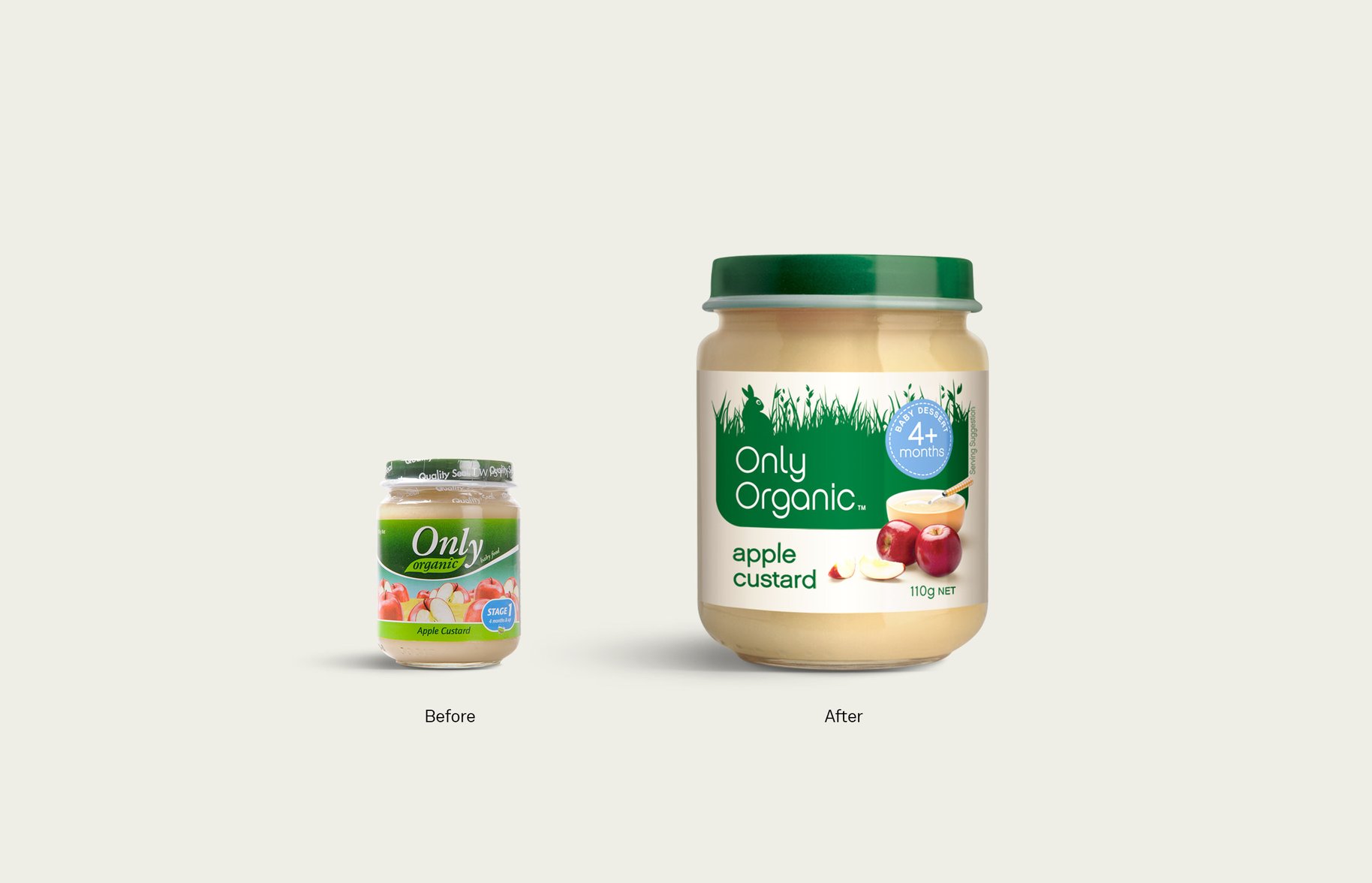 Only Organic baby food jar packaging before and after