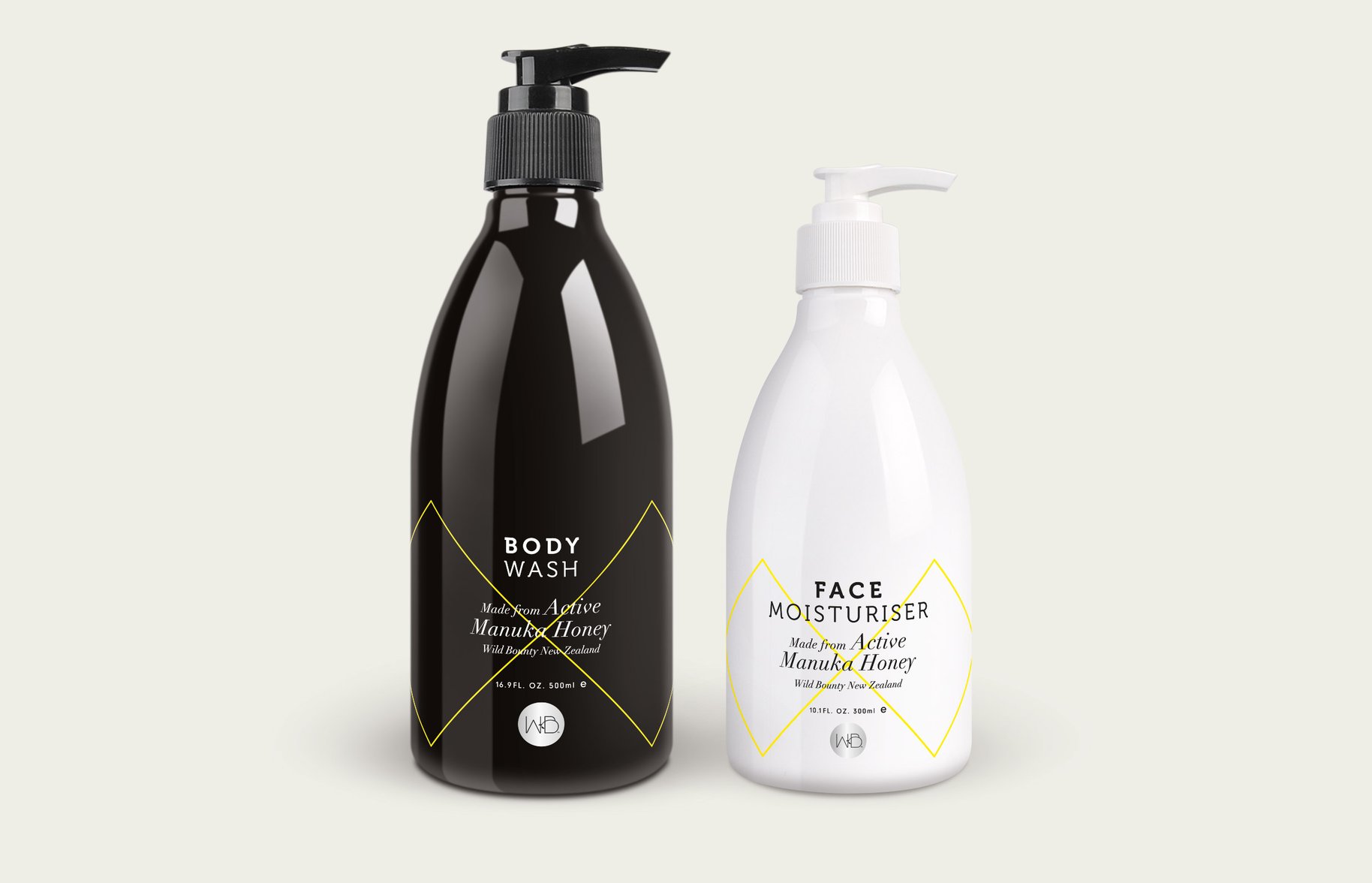 Wild Bounty body wash and face moisturiser packaging