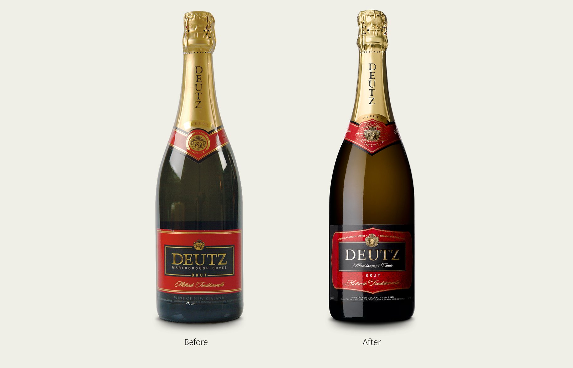 Deutz bottle packaging before and after