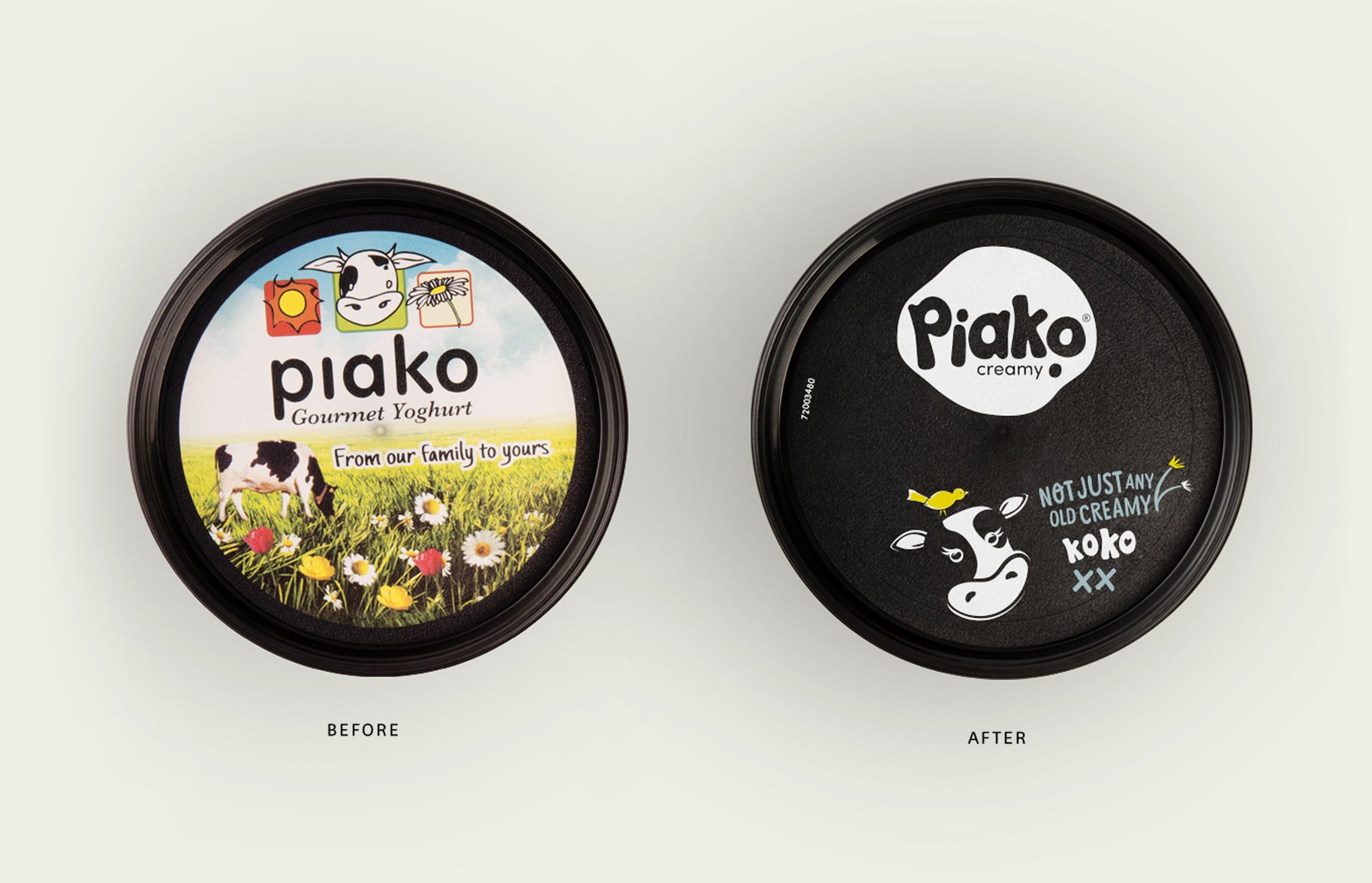 Piako Creamy yoghurt packaging before and after lid