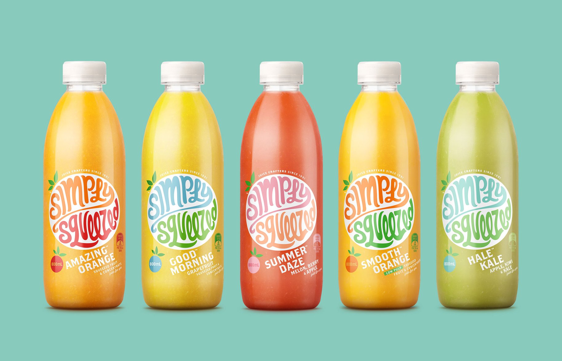 Simply Squeezed product range lineup Packaging Design 