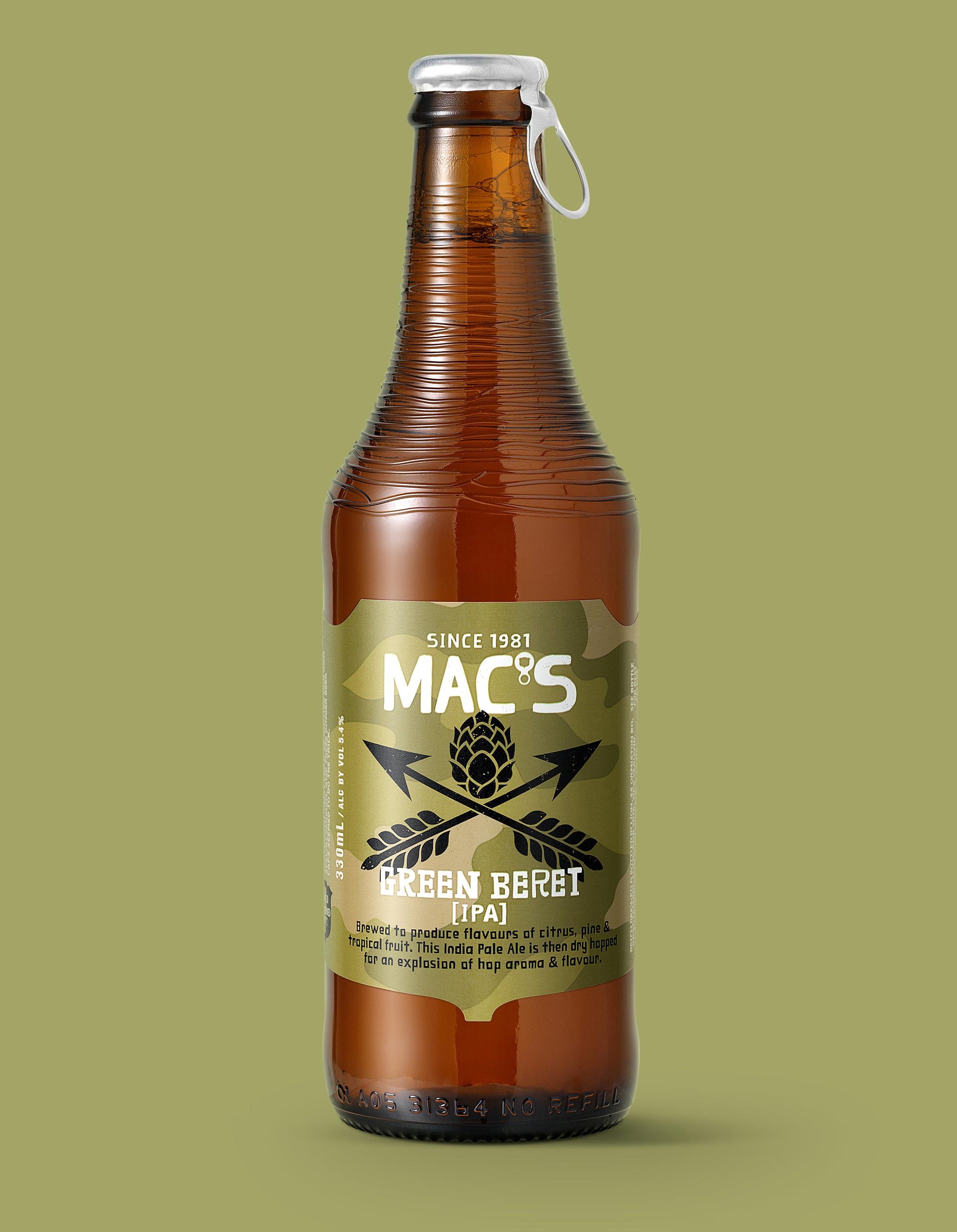 Macs Beer green beret IPA packaging