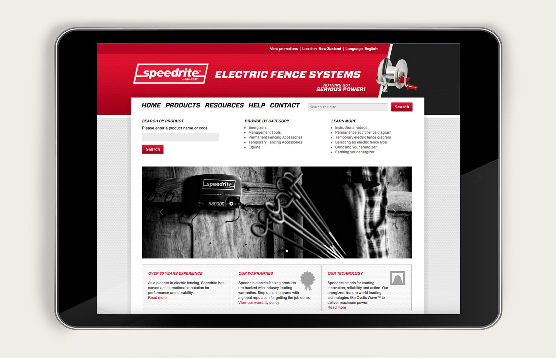 Speedrite web site homepage iPad