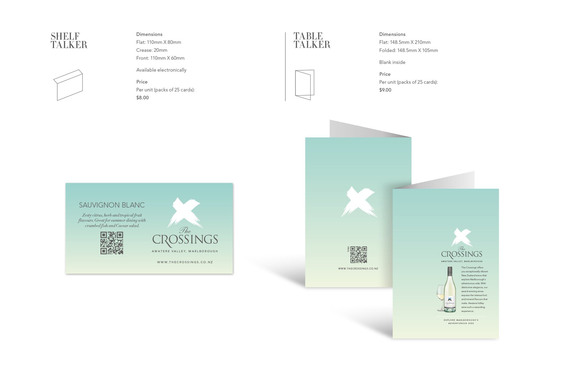 The Crossings shelf and table talkers Design 