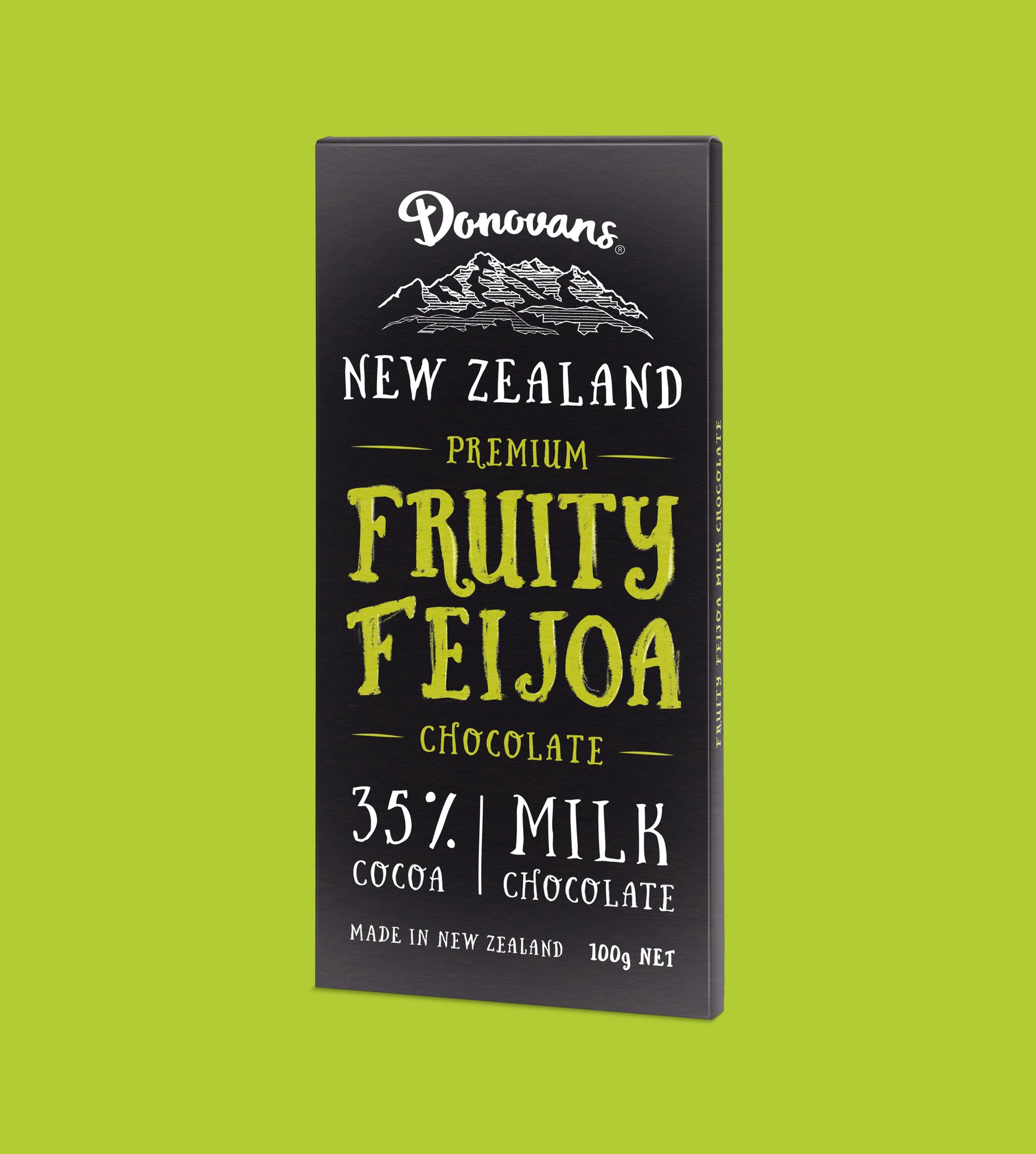 Donovans Chocolate Fruity Fejoia block packaging